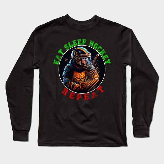 EAT SLEEP HOCKEY REPEAT Long Sleeve T-Shirt by KANDIM'S Studio